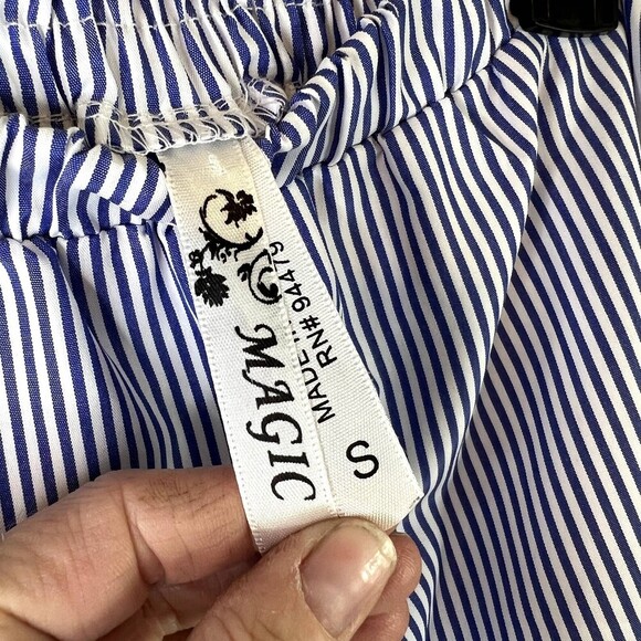 MAGIC Striped Floral Aline Embroidered Elastic Waist Midi Boho Skirt Size Small - Picture 9 of 10